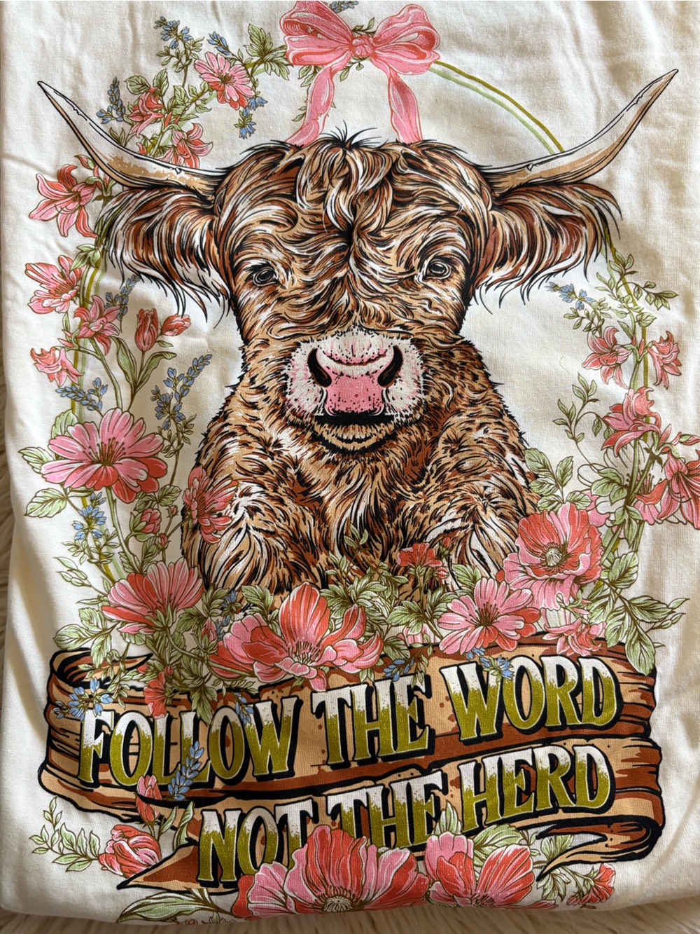 Simply Southern Follow the Word Not the Herd Tee Highland Cow Bow Women’s L New